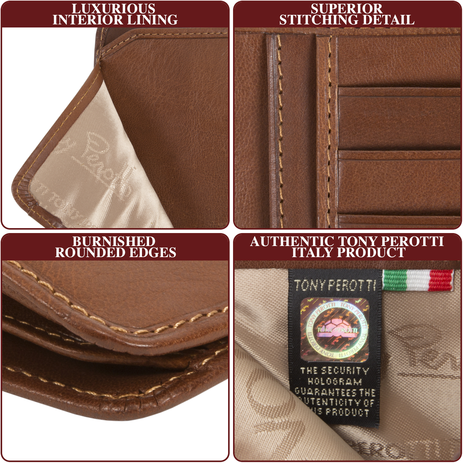 Leather Bifold Breast Pocket Checkbook Wallet Italian Leather by Tony